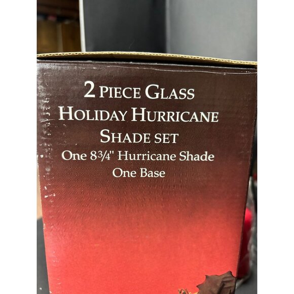 Vintage 1990 Poinsettia & Ribbons Holiday Glass Hurricane Shade Set Christmas - Picture 2 of 7